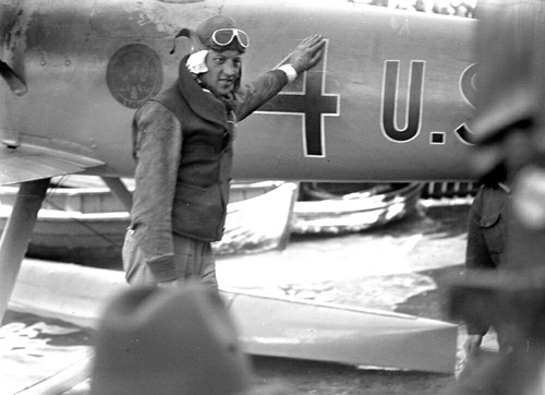 Lieutenant David Rittenhouse, U.S. navy, with his Curtiss CR-3. (Unattributed)