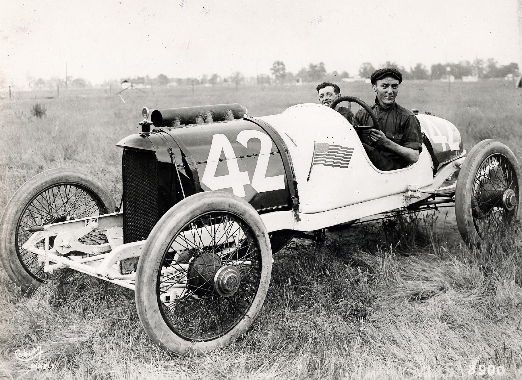 "Fast Eddie" Rickenbacker raced this Deusenberg in the 1914 Indianapolis 500 mile race. He finished in 10th place. (Coburg)