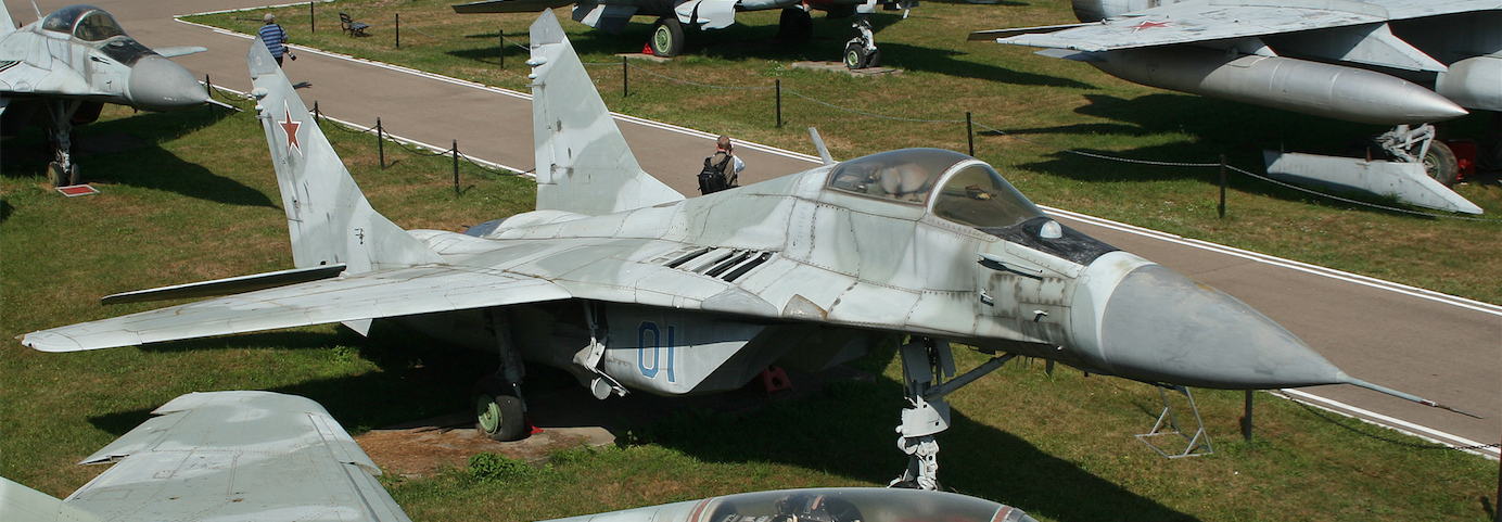 The first prototype Mikoyan MiG 29A, 9-01, ("01 Blue") on display at the Central Air Force Museum, Monino. (Detail from image by AVIA BavARia/Wikipedia)