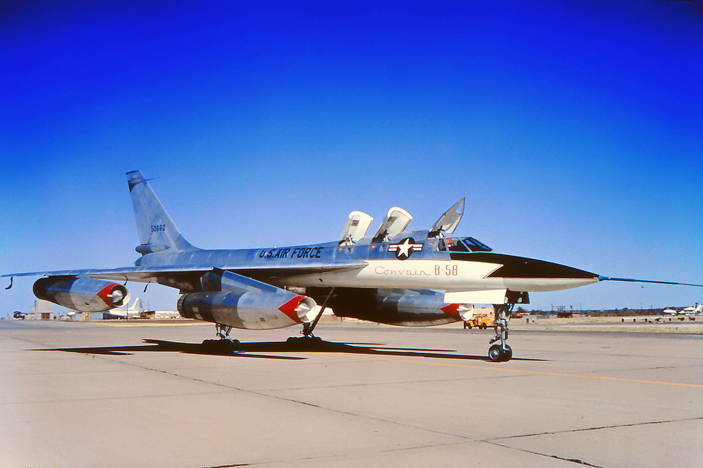 PlaneHistoria - XB-58 Hustler prototype airframe ferried by a B-36