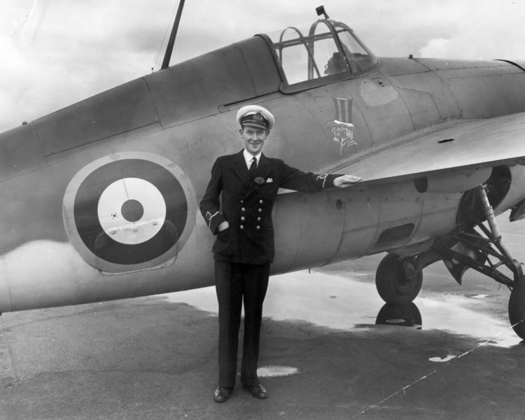 Ensign Eric M.Brown with a Grumman Martlet Mk.I