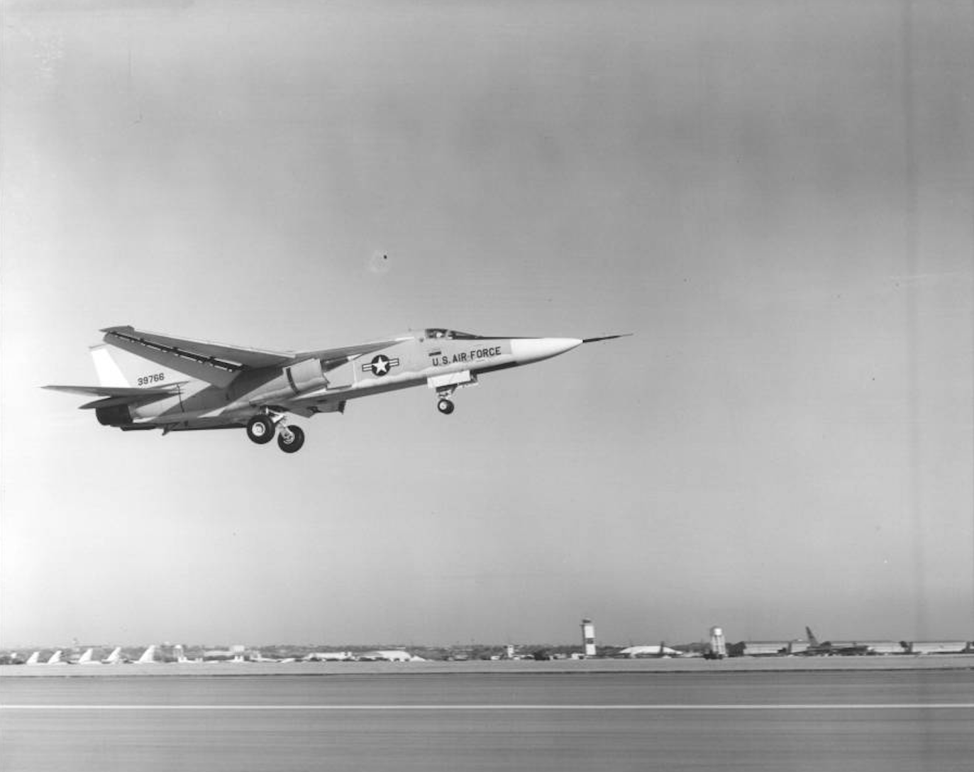 Dick Johnson and Val Prahl made the first flight of the General Dynamics F-111A, 63-9766, from Carswell Air Force Base, Fort Worth, Texas, 21 December 1964. (U.S. Air Force)